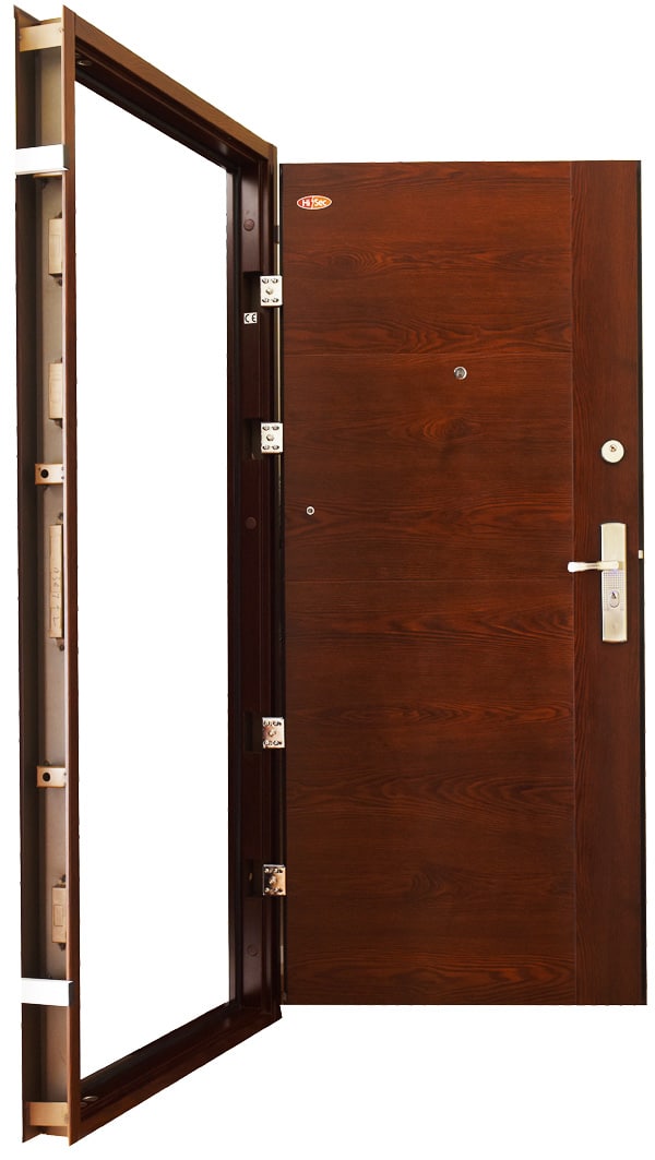 Mogyoró-barna matt, modern megjelenésű HiSec acél biztonsági ajtó
