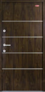 HiSec Prémium beltéri acél bejárati ajtó, Dió színben egyedi dekorcsíkokkal