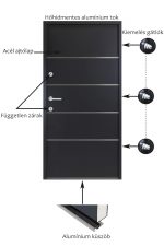 Antracit kültéri acél HiSec bejárati ajtó - dekorcsíkokkal