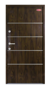 HiSec Prémium beltéri acél bejárati ajtó, Dió színben egyedi dekorcsíkokkal