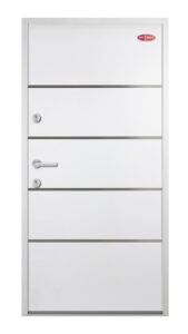 Fehér színű egyedi dekorcsíkos HiSec Prémium beltéri acél bejárati ajtó