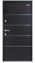 Antracit kültéri acél HiSec bejárati ajtó - dekorcsíkokkal