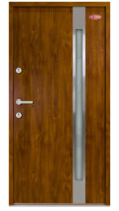 Aranytölgy kültéri acél HiSec bejárati ajtó - Üvegbetéttel