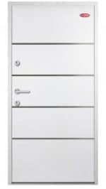 Kültéri acél HiSec bejárati ajtó Fehér színben - dekorcsíkokkal