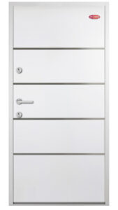 Kültéri acél HiSec bejárati ajtó Fehér színben - dekorcsíkokkal