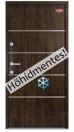 Kültéri acél HiSec bejárati ajtó, Dió színű egyedi dekorcsíkkal