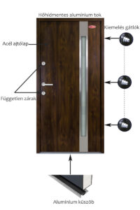 Dió színű üvegbetétes acél - HiSec® Kültéri bejárati ajtó